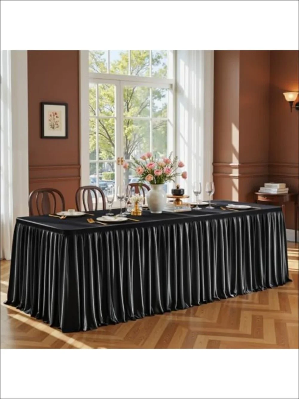 Satin Stretch Tablecloth 6FT Fitted Wrinkle-Free Floor Length Party Cover